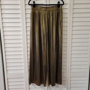 Grace Karin Metallic Gold Elastic Waist Wide Leg Flowy and Festive Pants Size XL